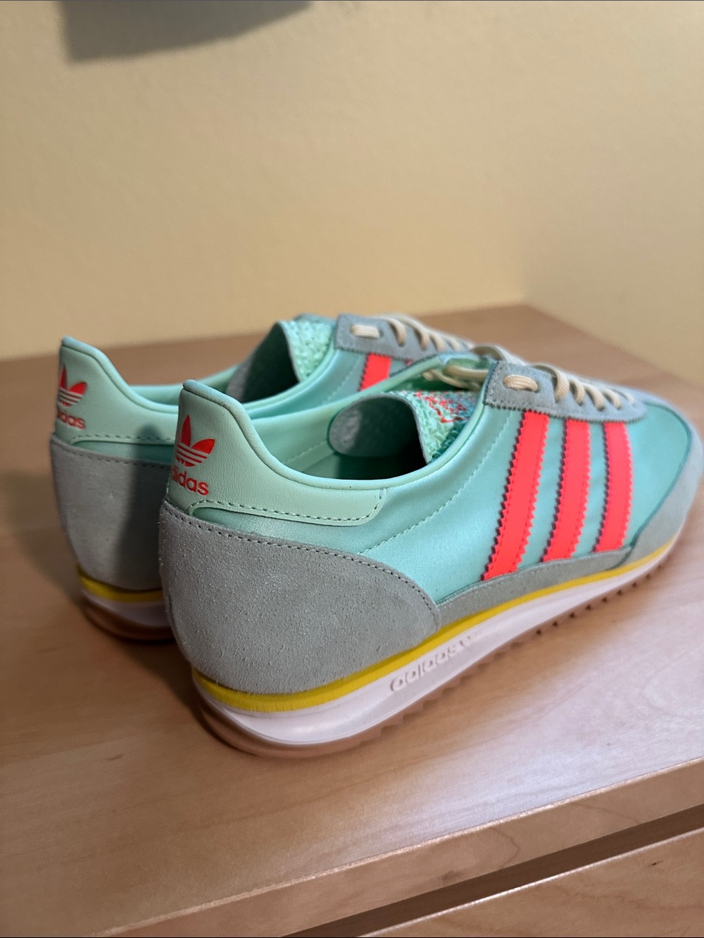 adidas Mint Green Sneakers with Coral Stripes - Picture 5 of 7